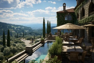 Wall Mural - b'A beautiful villa with a pool and a view of the Tuscan hills'