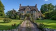 © Adobe Contributor - b'An English country house surrounded by trees and flowers'
