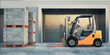Forklift ready for loading goods at the gates of a warehouse (concret blocks) - 3D Visualization