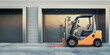 Forklift ready for loading goods at the gates of a warehouse (backgrounds) - 3D Visualization