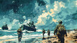 D-Day Landing Celebrations: Commemorating the American Invasion of Normandy in June 1944 with an Emotional and Powerful Illustration