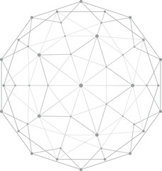 Wireframe polygonal sphere. Sphere with connected lines and dots. Technology abstract background. Diamond top view.