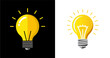 © Riztype - Lightbulb icon on light background. Idea symbol. Electric lamp, light, innovation, solution, creative thinking, electricity. Outline, flat and colored style. Flat design.