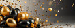 © alexkich - Celebrations background with black and golden balloons, serpentine, confetti, sparkles.