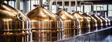 Fototapeta Miasto - Brewery equipment. Brew manufacturing. Round cooper storage tanks for beer fermentation and maturation