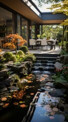 Wall Mural - b'A beautiful garden with a waterfall and a pond'