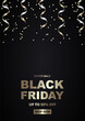 Black friday luxury gold and black vertical sale banner template with golden confetti. Vector illustration