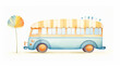 A charming depiction of a cute bus with oversized wheels and bright, inviting windows, illustrated in watercolor clipart style, vibrant and appealing, isolated gracefully on a white background
