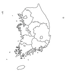 Wall Mural - Outline of the map of South Korea with regions