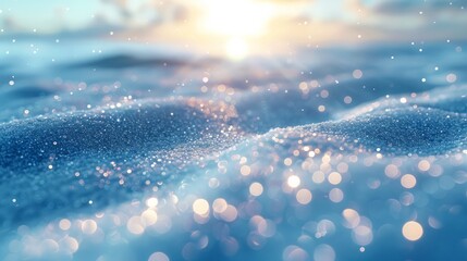 Poster - The image is of a blue ocean with snow on the surface. The snow is scattered all over the ocean, creating a beautiful and serene scene. The blue color of the ocean