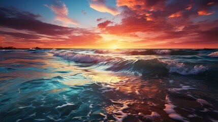 Wall Mural - b'Sunset over the ocean with waves crashing on the shore'