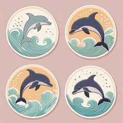 Wall Mural - Circular Dolphin Stickers featuring images of dolphins gracefully swimming in sync