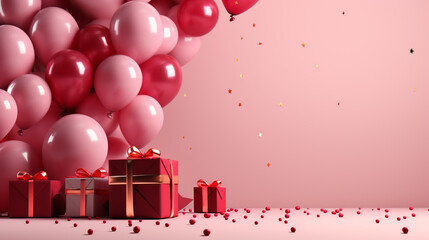 Wall Mural - Pink gift boxes, and balloons.