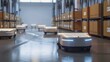 A cutting-edge automated warehouse system featuring robotic arms and guided vehicles streamlining the distribution process