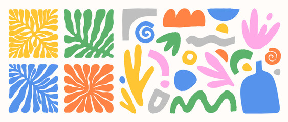 Wall Mural - vector colorful hand drawn matisse aestethic forms.hand drawn organic abstract shapes.trendy contemp