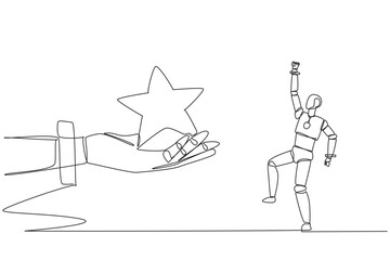 Wall Mural - continuous one line drawing a robot was happy to get a star from the giant hand. getting good review