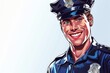 A man in a police uniform smiling at the camera. Suitable for law enforcement concepts