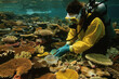 A marine biologist using antibiotics as part of their research or treatment to study and protect marine life.

