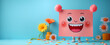Happy smiling face, mental health concept, positive thinking and attitude, emotion, support and evaluation, cartoon with flowers