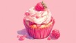 An iconic raspberry pastry resembling a pink sweet cream muffin