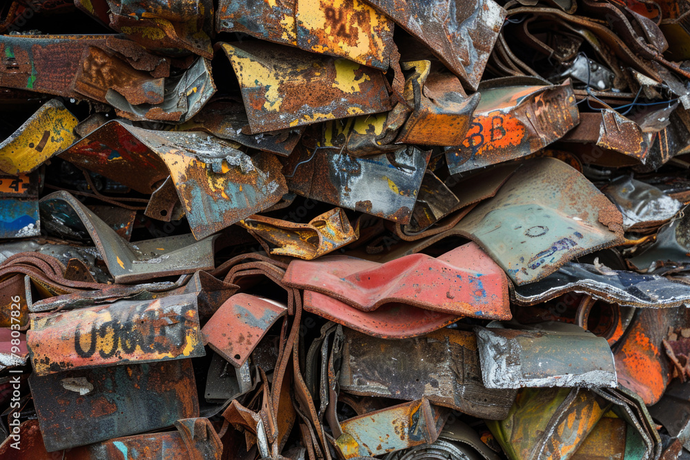 Recycle Metal Frame Stack A depiction of a recycling steel stack at a waste plant, rendered in ...