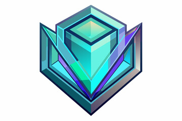 Aufkleber - Abstract geometric design of a turquoise and purple 3D cube with multiple layers and symmetrical lines.