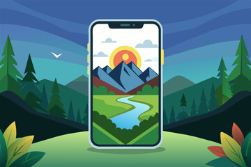 Poster - logo mockup displayed on a smartphone screen in a nature setting