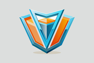 Fototapete - Logo of blue and orange geometric shapes arranged to form a stylized letter 