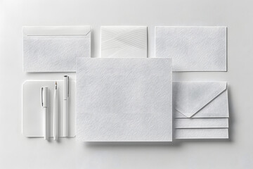 Corporate stationery set mockup at white textured paper background.