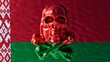Radiant Crimson Skull Contrasted with Belarus Traditional Pattern Flag
