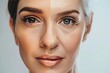 Aging skincare advancements portrayed through age comparisons introduce facial wrinkle discussions for young adults, emphasizing aging splits.