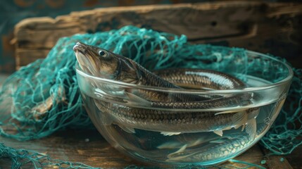 Two fish swimming in a bowl of water, suitable for pet store advertisement