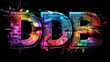 colorful art of DDB logo on black background , text font template for card , banners 