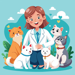 a man with a lab coat and two cats with a lab coat on.