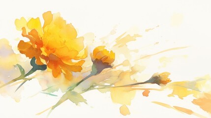 Wall Mural - capture the beauty of a marigold flower in a vibrant watercolor illustration showcasing a variety of