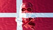Sleek Skull Silhouette against the Danish Flag Design