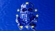 Spectral Skull and Stars on a Blue Background Evoking the EU Flag
