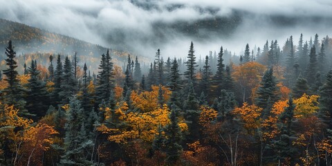 Wall Mural - Breathtaking view of the forest in autumn in the mountains