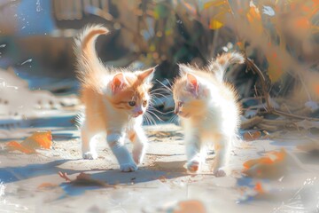 Wall Mural - Two small kittens playing together. Suitable for pet blogs or animal care websites