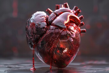 graphic image of a heart with blood dripping out, suitable for medical or horror themes