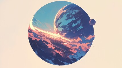 Wall Mural - an artful depiction of a nebula icon is illustrated in a cartoon style set against a crisp white cir