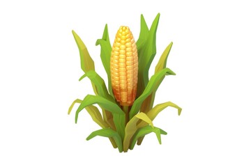 Canvas Print - A single corn cob with green leaves on a white background. Perfect for food and agriculture concepts