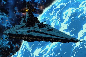 Wall Mural - a large star destroyer flying through the sky. suitable for sci-fi and space-themed projects