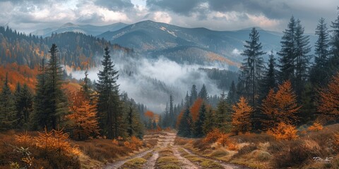 Wall Mural - Breathtaking view of the forest in autumn in the mountains