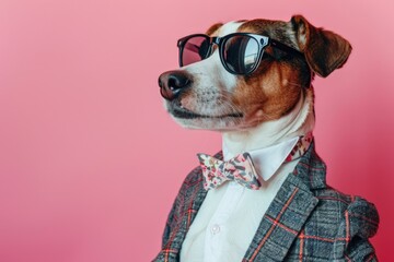 Canvas Print - A cute dog wearing stylish glasses and a bow tie. Perfect for pet lovers or business concepts