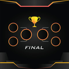 Modern sport game layout tournament championship square size contest stage bracket board vector with gold champion trophy prize icon illustration background