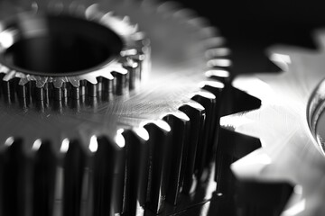 Poster - Close up of two gears on a table. Suitable for industrial concepts
