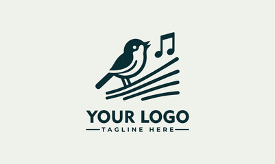 Wall Mural - simple songbird Music logo design with using icon of singing bird and music note illustration for any business