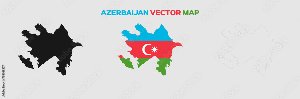 Azerbaijan Map Vector Pack Map With Flag Gray Map Silhouette Gray
