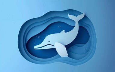 Wall Mural - Paper cut Whale icon isolated on blue background. Paper art style. Vector Illustration